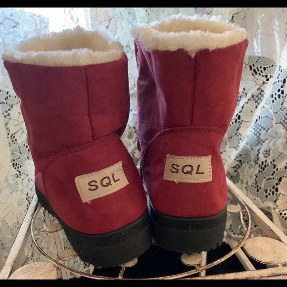 “SQL” Plush Red/Wine Color Boots - Picture 4 of 6